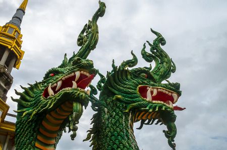 heads of Naga  sculpture in temple at Krabiの写真素材