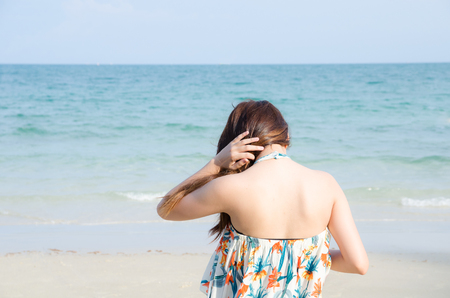 asian women portrait touch her hairの写真素材
