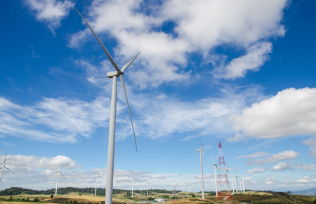 electricity wind turbine on hillの写真素材