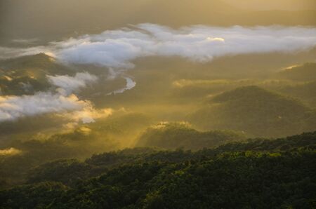mountain view with warm sun lightの写真素材