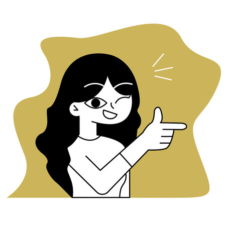 Winking girl illustration, simplistic and flat