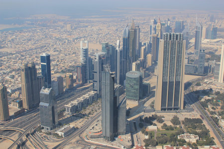 Dubai skyline showing Skyscrapers, desert and wealth of the Middle East