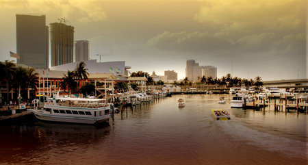 sunset in Key Biscayne bay, miami, floridaの写真素材