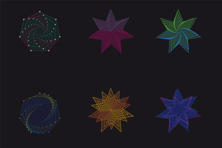 Set of spirals stars line art, Design elements, line abstract patterns. Spiral swirl, twist line,...
