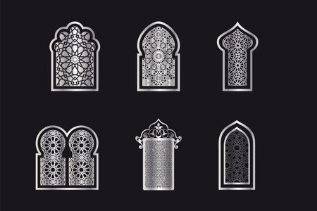 Picture of Set of ornamental islamic window. traditional arabic architecture. template for design stock photo, images and stock photographyのイラスト素材