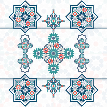 Illustration of floral Islamic geometrical decoration. Morocco Seamless Border. Traditional Islamic Design. Mosque decoration element.のイラスト素材