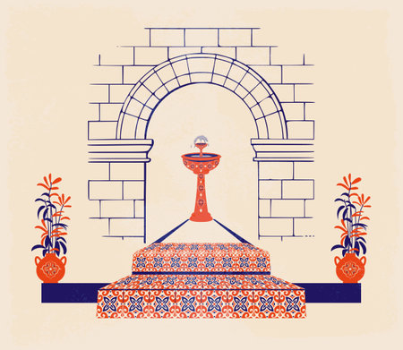 Abstract architecture posters simple geometric. Moroccan contemporary abstract geometric. Islamic arabian oriental style windows, doors, stairs and arches poster set mid century.のイラスト素材