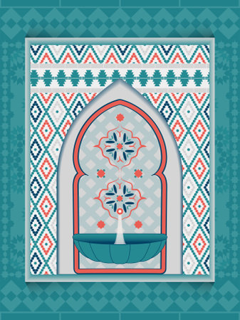 Ornate Geometric Wall Decor Featuring Intricate Patterns and Traditional Motifs, ideal for decoration, backgrounds, or illustrating traditional and modern artistic styles.のイラスト素材