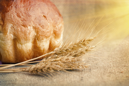 Bakery Bread and Sheaf of Wheat Ears. Still-life. Healthy eatingの写真素材