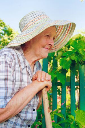 Senior Woman in Hat Working in the Garden. Healthy Lifestyleの写真素材
