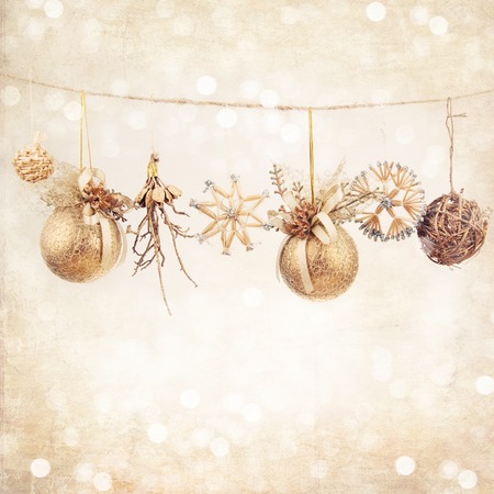 Christmas Background - Holiday Decorations - Golden Greeting Cardの写真素材