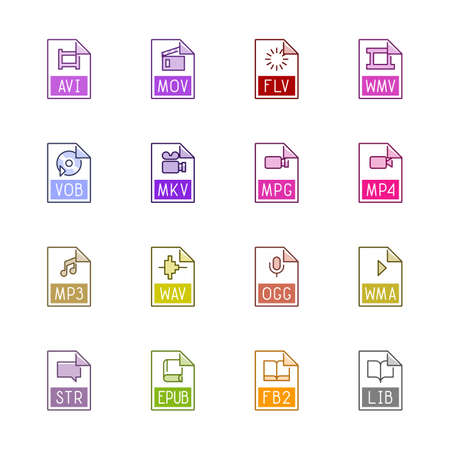 File type icons: Video, sound, and books - Linne Colorのイラスト素材