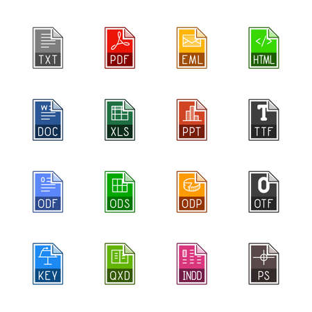 File type icons: Texts, fonts and page layout - Linne Colorのイラスト素材