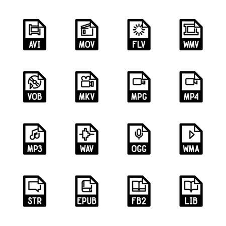 File type icons - Video, sound, and booksのイラスト素材