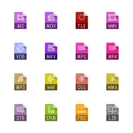 File type icons - Video, sound, and booksのイラスト素材