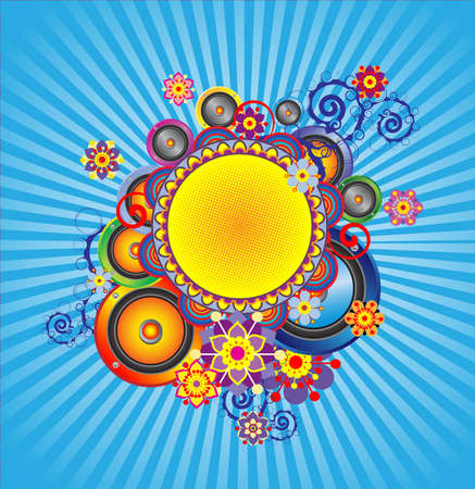 The composition of flowers and speakers in a squareのイラスト素材