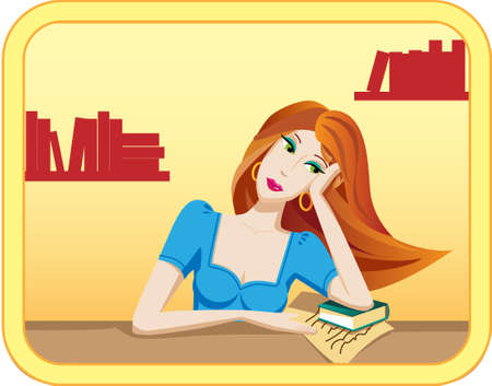 reflect the girl next to the booksのイラスト素材