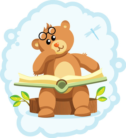 pensive Bear sits on the stump with a book のイラスト素材