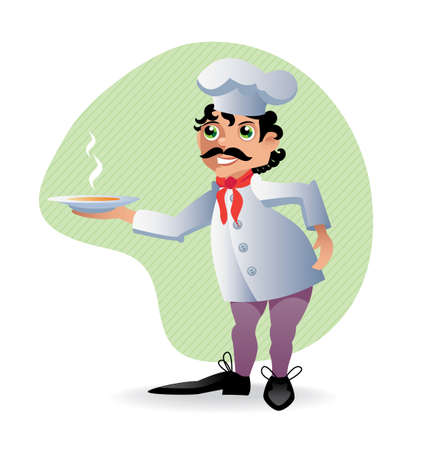 Chef serves a bowl of soup. illustration.のイラスト素材