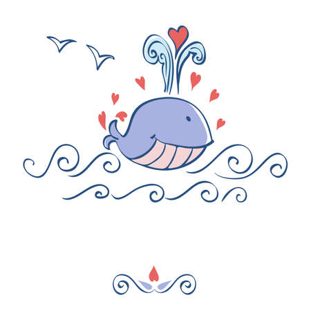 Little illustrated whale with hearts card designのイラスト素材