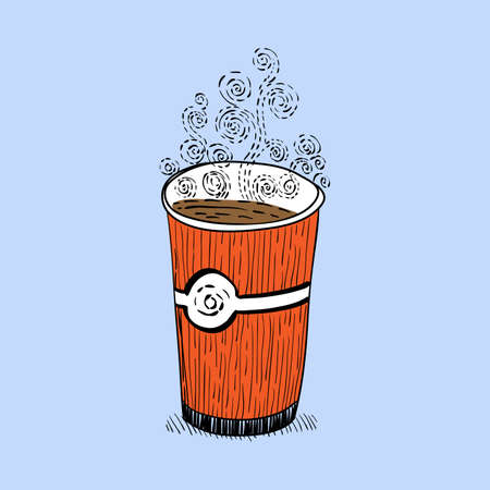 a glass of coffee, curling steam drawn sketch vectorのイラスト素材