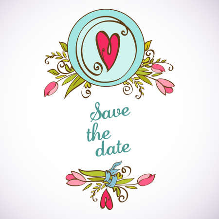 Save the date floral card. Vintage wedding invitationのイラスト素材