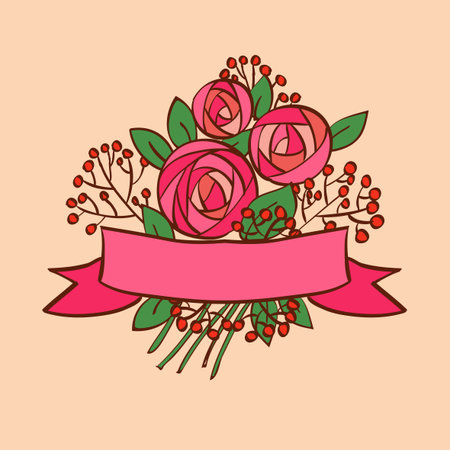 Vintage rose bouquet with ribbonのイラスト素材
