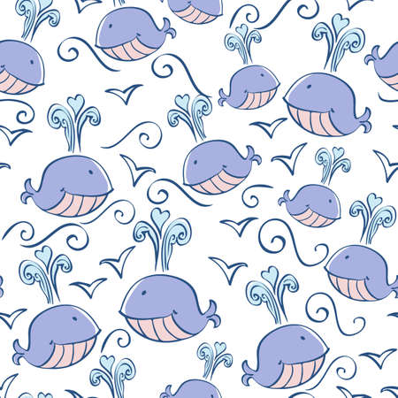 seamless pattern with doodle whalesのイラスト素材