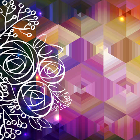 Abstract geometric of multicolored hexagons. Top painted roses white line. Can be used for designing, leaflets, posters, web designのイラスト素材