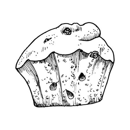 cake with raisins and watercolor sketch painted handsのイラスト素材