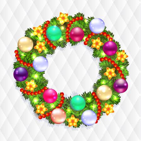 Christmas wreath with fir and hollyのイラスト素材