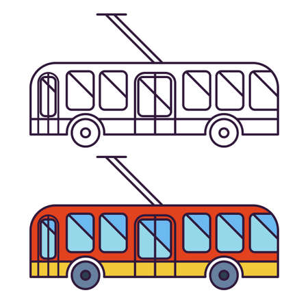 Classic trolleybus flat icon, line icon. Round headlights.  For maps, schemes, applications and infographics.のイラスト素材