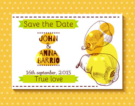 Wedding invitation, save the date cards with a sketch pearsのイラスト素材