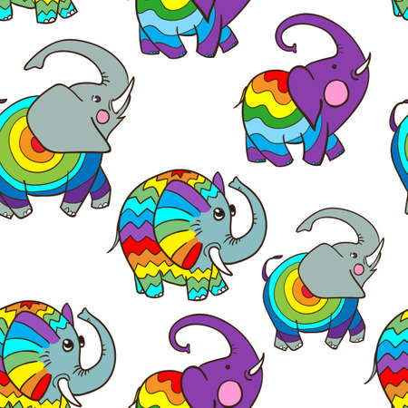 Seamless pattern of cute cartoon elephant style doodleのイラスト素材