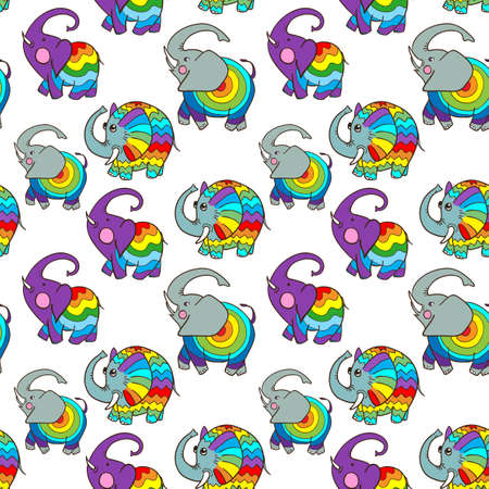 Seamless pattern of cute cartoon elephant style doodleのイラスト素材