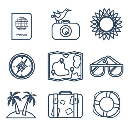 Icons of travel, summer in the flat line styleのイラスト素材