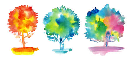Set of watercolor trees.のイラスト素材
