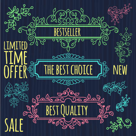 Floral design elements vintage dividers in black color.のイラスト素材