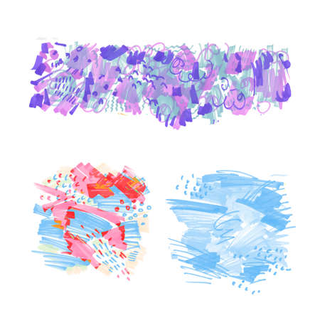 Hand-drawn marker stains. Colorful stripe design element set. Vector illustration.のイラスト素材