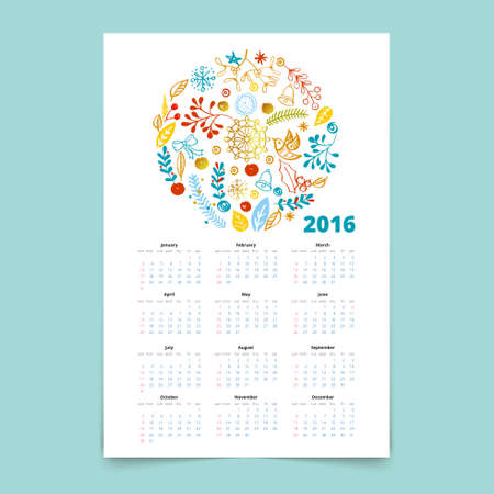 Calendar 12 months. Winter flowers and elements of Christmas withのイラスト素材