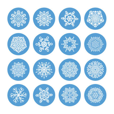 Snowflakes winter set, vector design on a black backgroundのイラスト素材