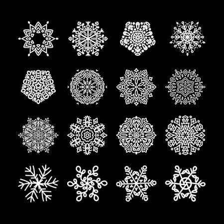 Snowflakes winter set, vector design on a black backgroundのイラスト素材