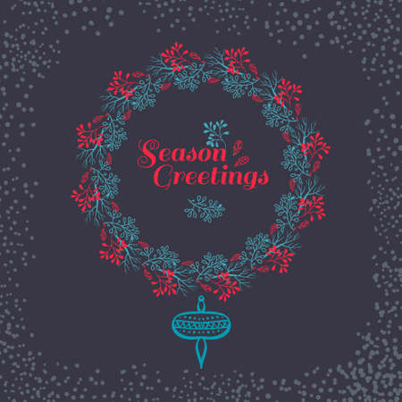 Christmas wreath drawn. Vector set. Elements page decoration, cards, banners on black blackboardのイラスト素材