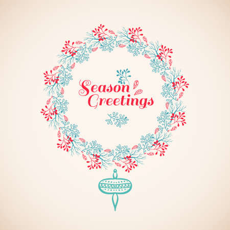 Christmas wreath drawn.  Elements page decoration, cards, banners on black blackboardのイラスト素材