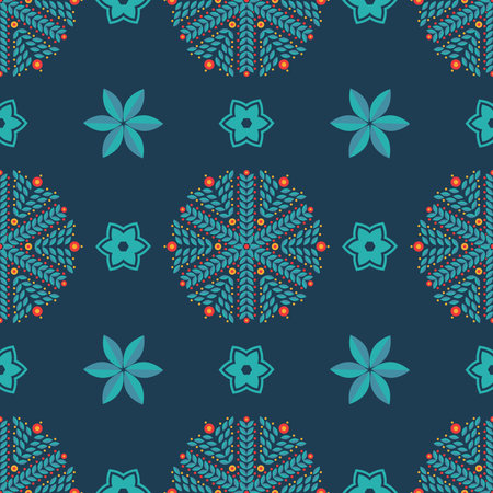 Vintage winter seamless  pattern of blue snowflakes
