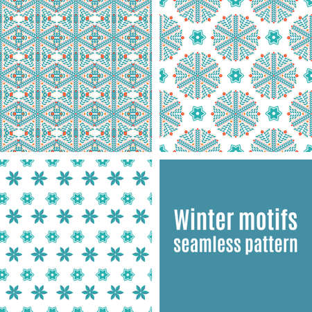 Set vintage seamless  pattern of blue snowflakesのイラスト素材