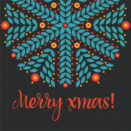 Vintage Christmas Card. With spectacular snowflake in the form of branches and flowers. Vector.のイラスト素材