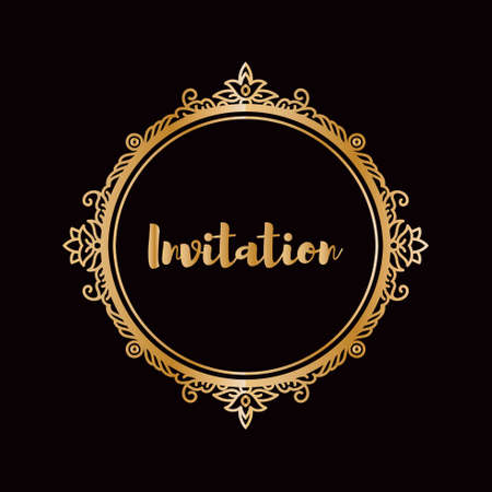 Vector gold frame design element and page decoration. In the hand drawn style. Premium quality, warranty, Baroque and Classical labelのイラスト素材