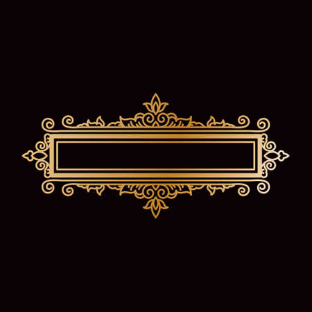 Vector gold frame design element and page decoration. In the hand drawn style. Premium quality, warranty, Baroque and Classical labelのイラスト素材