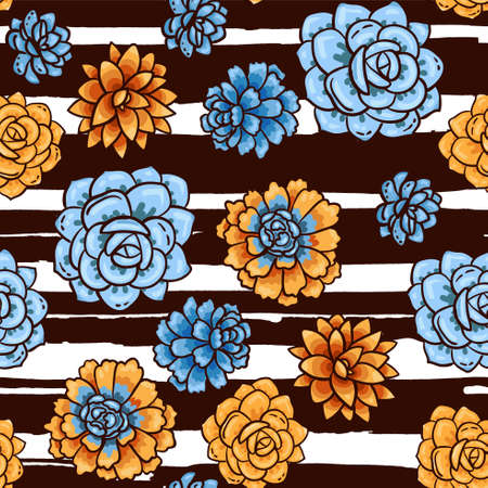 Trend of succulents patterns and stripes. Bright seamless patterns for fabrics, prints, scrapbooking, smart phones, wallpaper.のイラスト素材